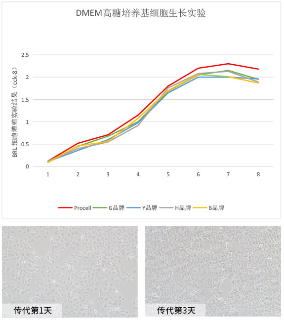 Procell DMEM高糖培養(yǎng)基培養(yǎng)BRL細(xì)胞三天增殖情況
